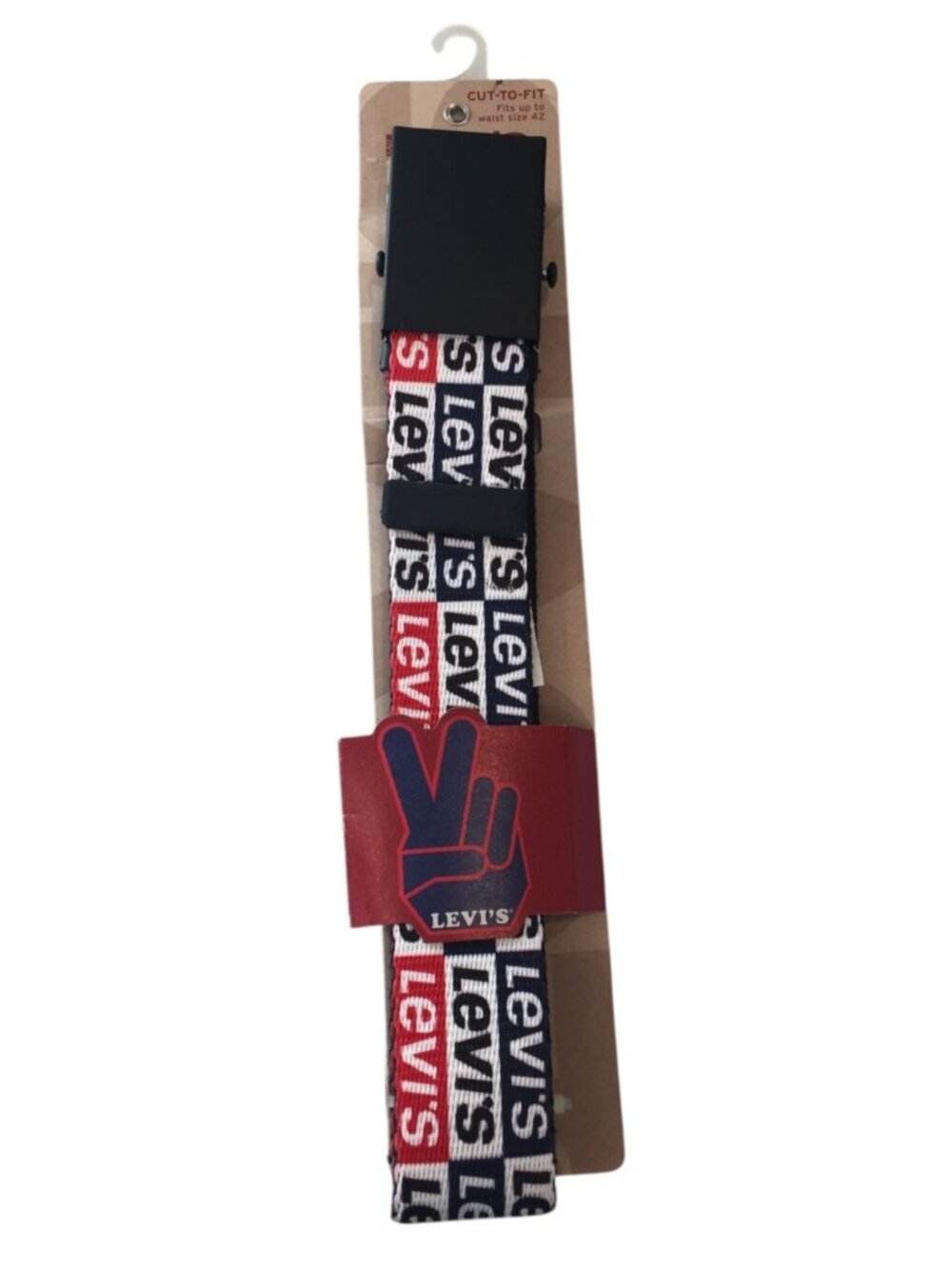 LEVI'S Cut-To Fit Reversible Fabric Belt Fits Up to Waist Size 42 Black Navy Red